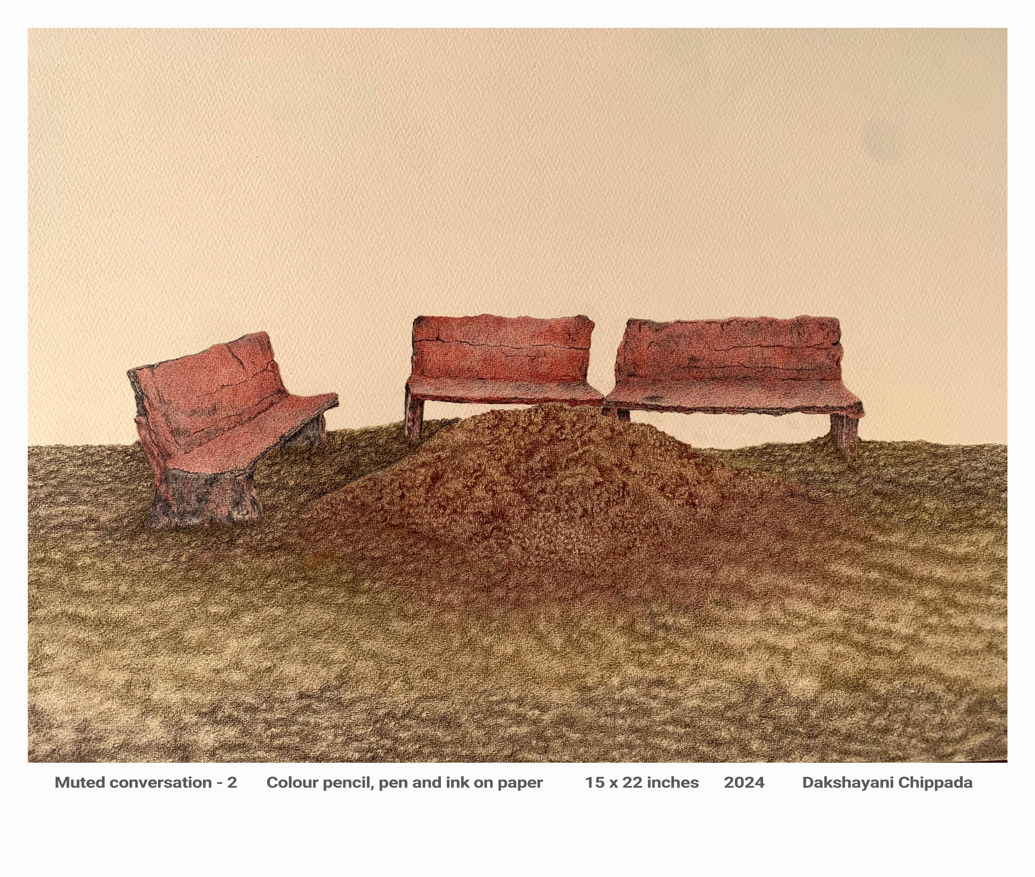 Muted conversation -2 , Colour pencil, pen and ink on paper