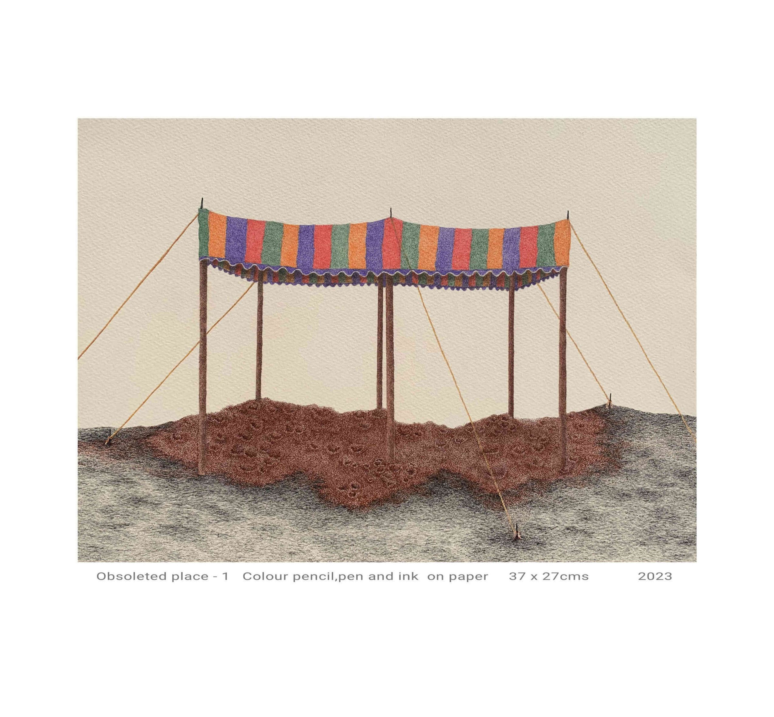 obsoleted place -1 , colour pencil,pen and ink on paper, 37 x27 cms, 2023.jpg